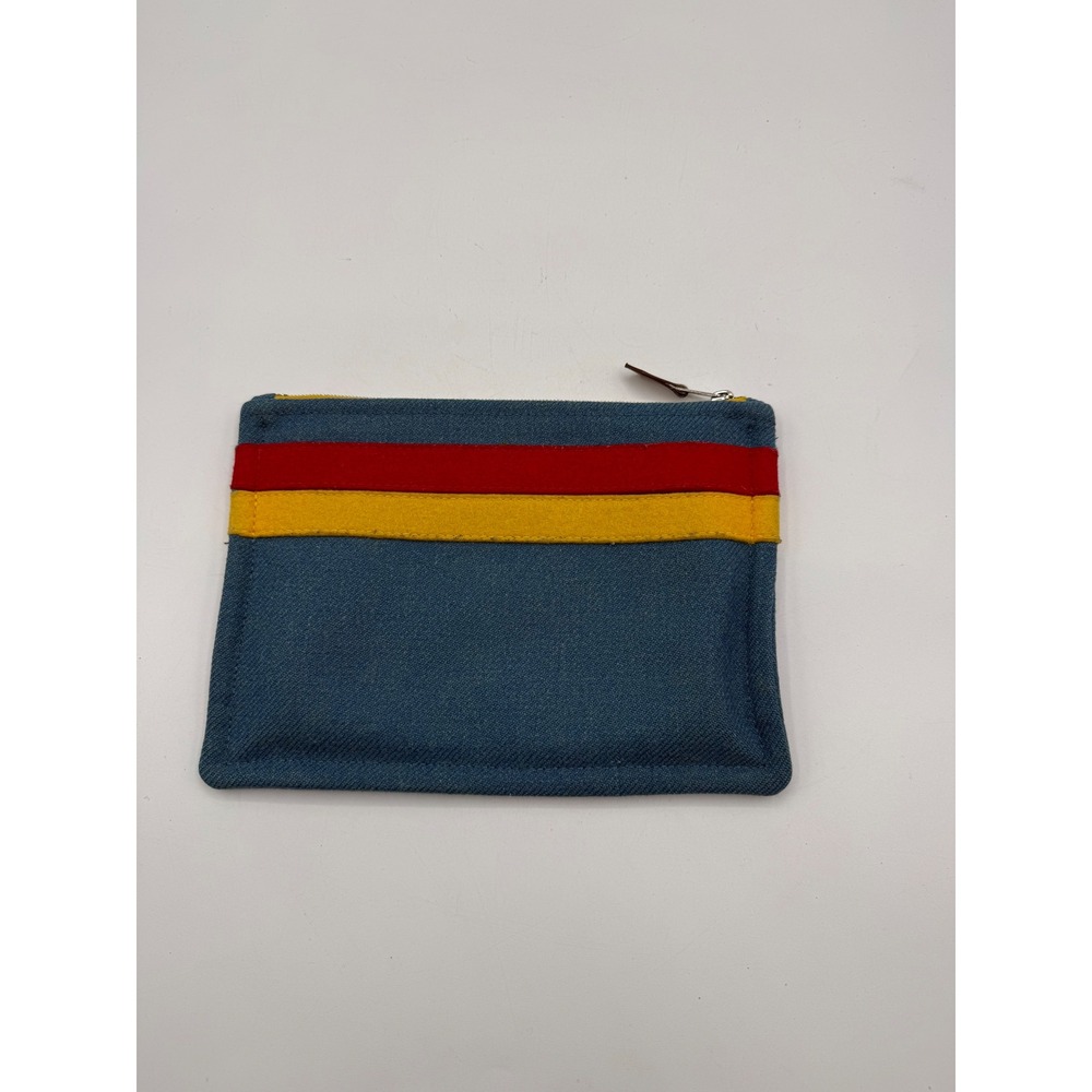 Hermes 100% Wool Pouch Blue Red Yellow Striped Zipper Clutch Bag Made in France